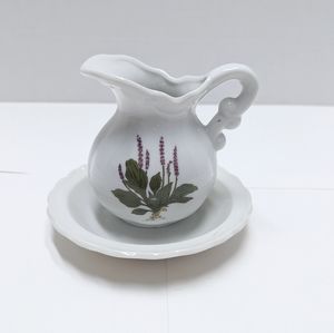 Vintage Minimalist Lavender Plant Ceramic Pitcher